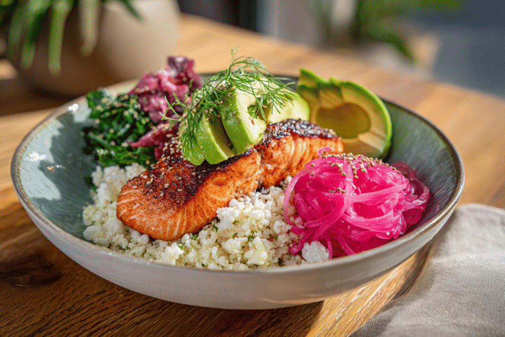 Keto Salmon Bowl Meal Prep: Easy, Healthy & Low-Carb Southern Favorite 5 keto salmon bowl meal prep with grilled salmon and avocado
