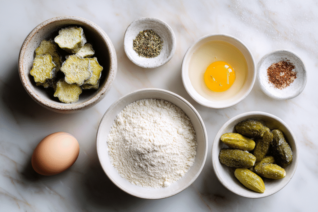 Keto Air Fryer Pickles: Crispy Low-Carb Snack You’ll Love 7 Keto pickle ingredients laid out flat