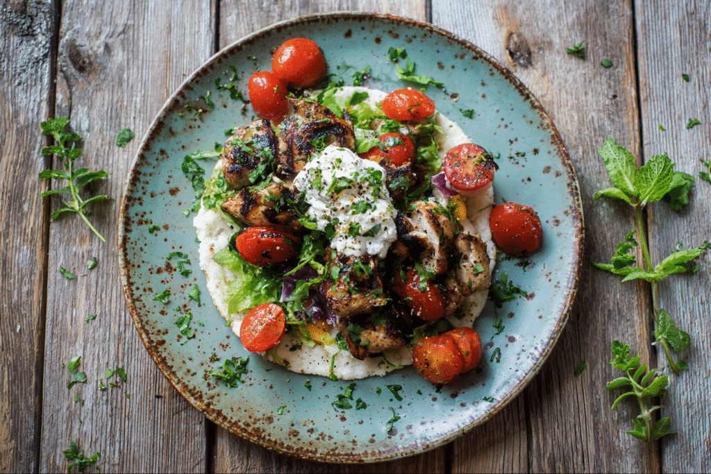 Keto Chicken Gyros with Cottage Cheese: Flavorful Low-Carb Meal 5 Keto Chicken Gyros with Cottage Cheese plated in a low-carb wrap