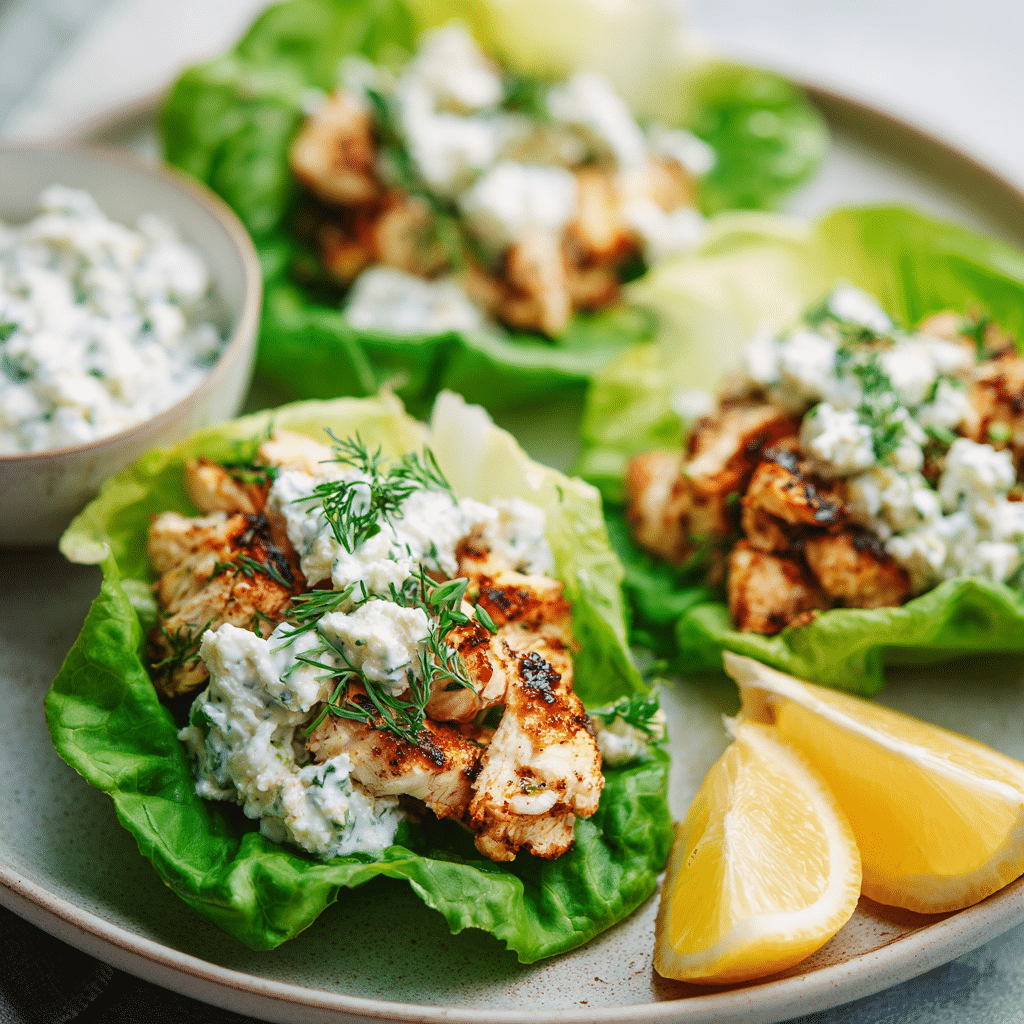 Keto Chicken Gyros with Cottage Cheese: Flavorful Low-Carb Meal 8 Serving Keto Chicken Gyros with Cottage Cheese in lettuce cups