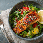Keto Salmon Bowl Meal Prep: Easy, Healthy & Low-Carb Southern Favorite 6 served keto salmon bowl with fresh herbs and lemon wedge