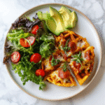 Keto Air Fryer Chaffle Pizza: Crispy Low-Carb Recipe You’ll Love 6 Keto air fryer chaffle pizza served with salad on a plate
